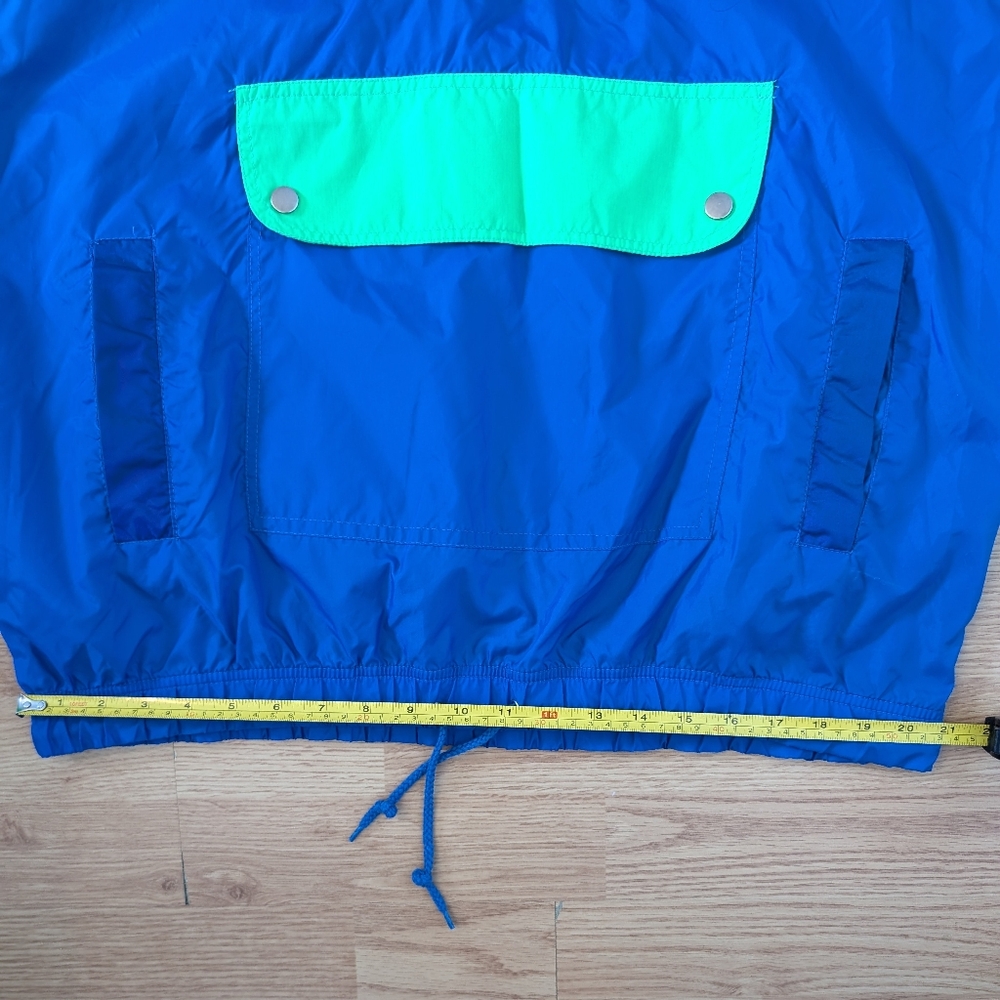 Vintage Badge Windbreaker, Neon Green, Blue, & Purple Hooded Half- Zip, Size L - Picture 14 of 14